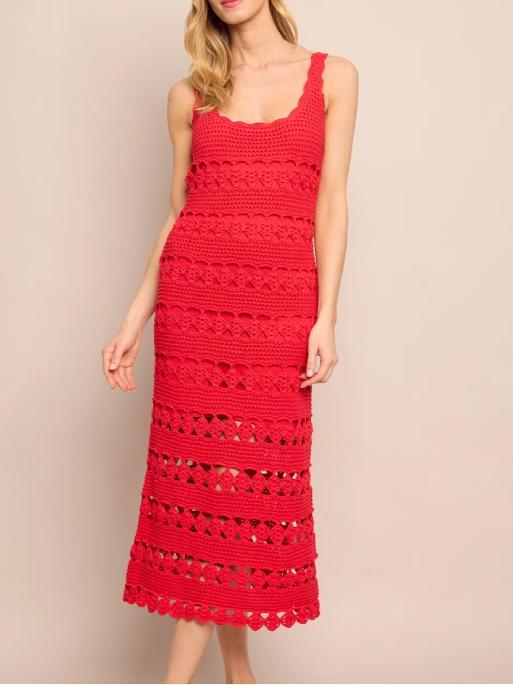 Cara Cara Joan Crochet Red Sleeveless Layered Midi Tank Dress size Medium NEW